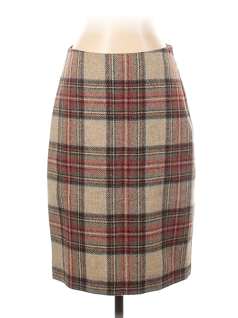 Boden Plaid Pencil Skirt in Beige and Rust Tones